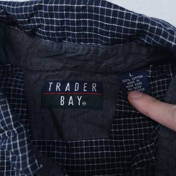 Trader Bay Windowpane Flannel Button Up Shirt Mens Size Large L Blue White - Picture 3 of 10